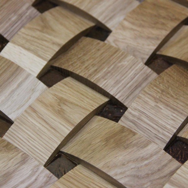 Стеновые 3D панели из дерева Esse 1024-ST Дуб натуральный плетёнка скруглёная с мозаикой